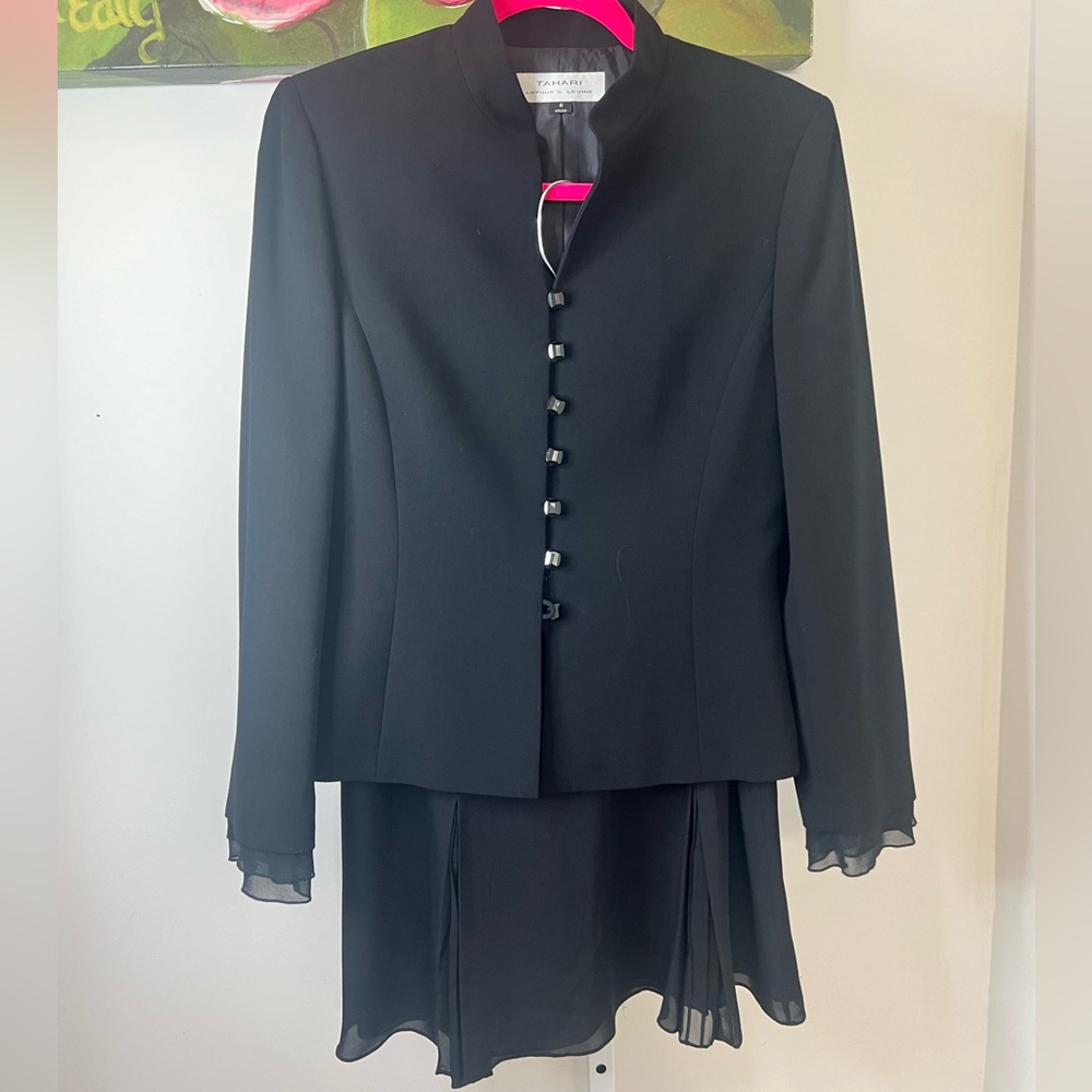 Tahari Black Jacket with Chiffon & Skirt Set Size 6